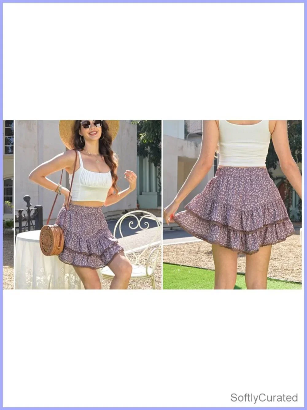 Flowy Ruffle Tiered Skort Shorts for Women with Lace Hem High Waisted